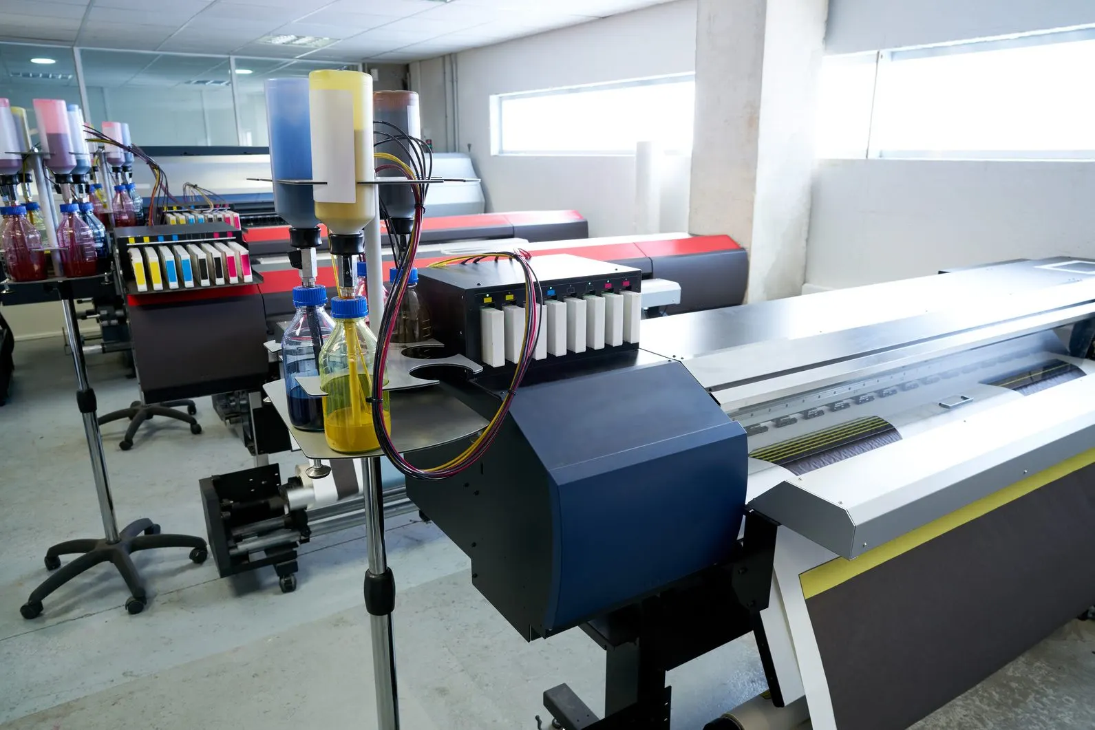 Printing equipment on the production floor at Universal Enterprises